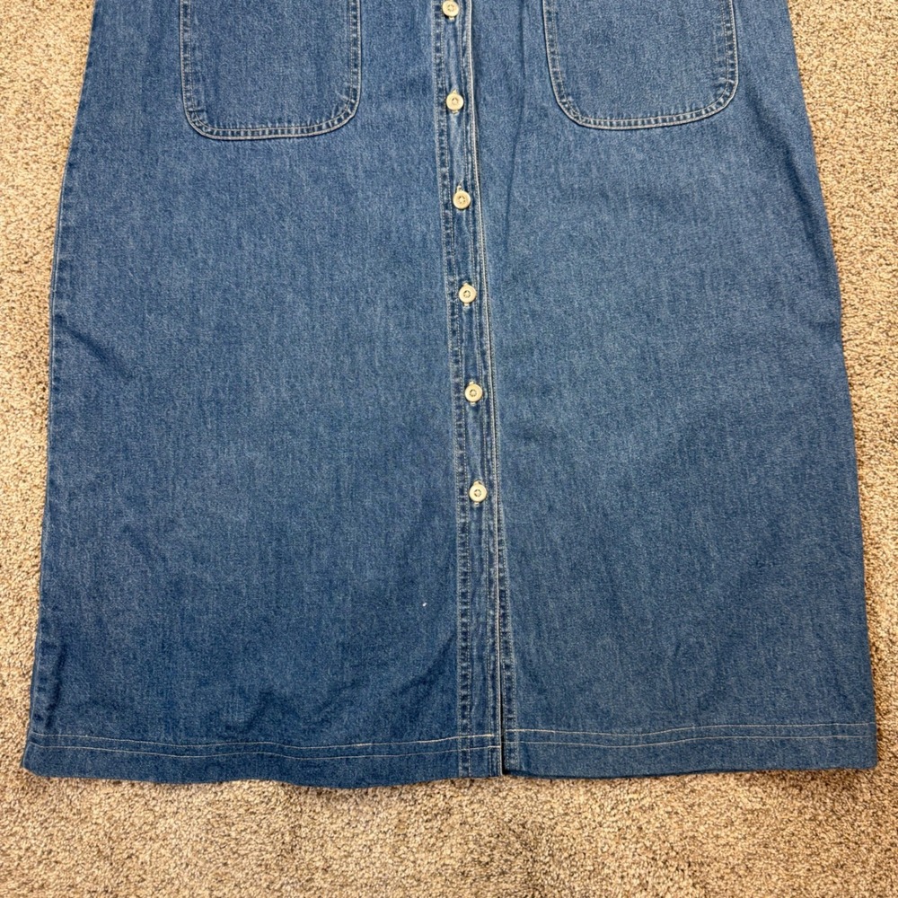 Basic Editions Denim Jumper Dress Womens Large Blue Button Front Midi Pinafore - Picture 5 of 10